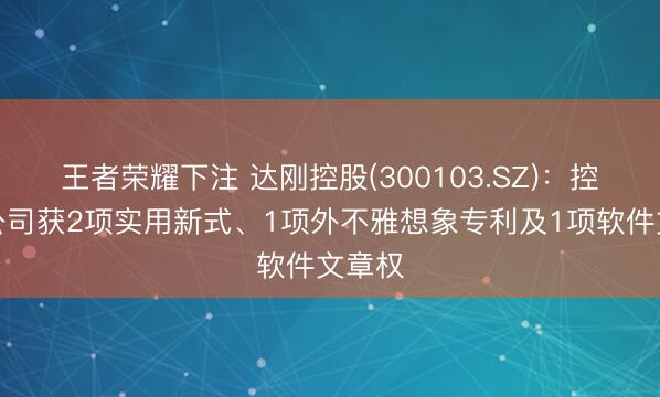 王者荣耀下注 达刚控股(300103.SZ)：控股子公司获2项实用新式、1项外不雅想象专利及1项软件文章权
