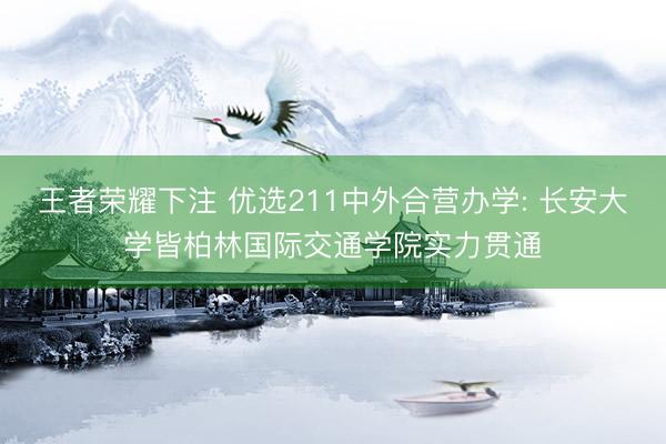 王者荣耀下注 优选211中外合营办学: 长安大学皆柏林国际交通学院实力贯通