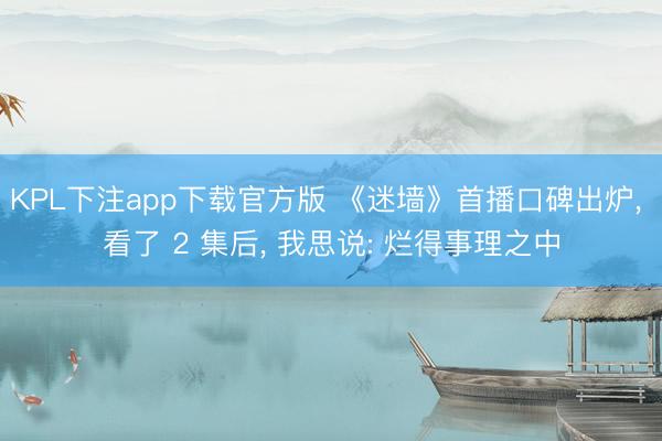 KPL下注app下载官方版 《迷墙》首播口碑出炉， 看了 2 集后， 我思说: 烂得事理之中