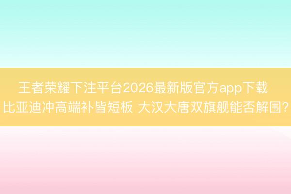 王者荣耀下注平台2026最新版官方app下载 比亚迪冲高端补皆短板 大汉大唐双旗舰能否解围?