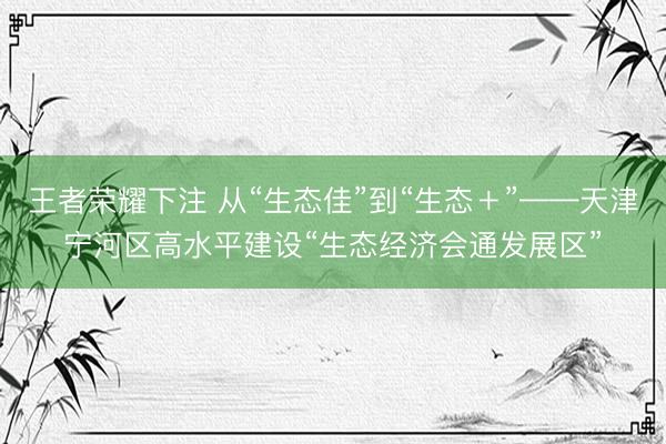 王者荣耀下注 从“生态佳”到“生态+”——天津宁河区高水平建设“生态经济会通发展区”