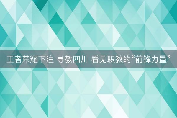 王者荣耀下注 寻教四川 看见职教的“前锋力量”