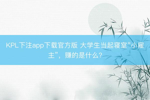 KPL下注app下载官方版 大学生当起寝室“小雇主”，赚的是什么？