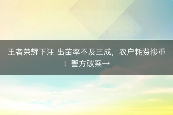 王者荣耀下注 出苗率不及三成,农户耗费惨重!警方破案→